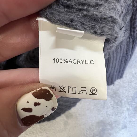 Mens Cable Knit Sweater Gray SZ L Ribbed Waffle - Picture 5 of 13